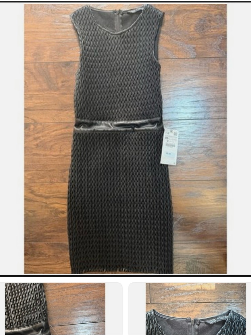 Zara Black Textured Sleeveless Midi Dress